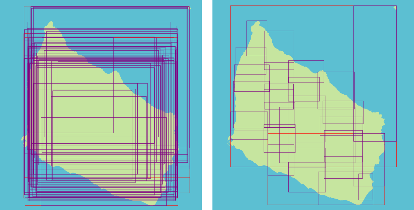 Shows the MBRs created by the app's R-Tree.